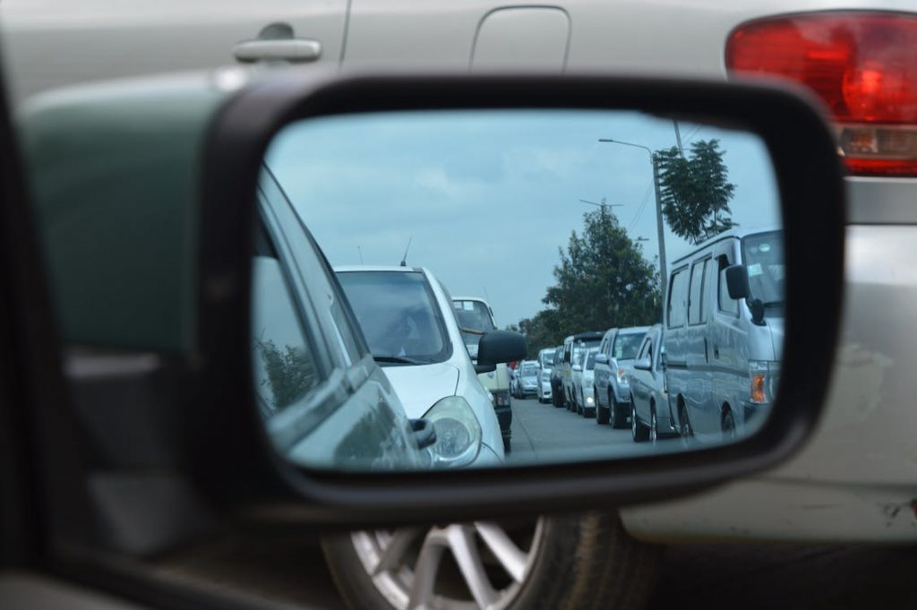 traffic jam in car mirror