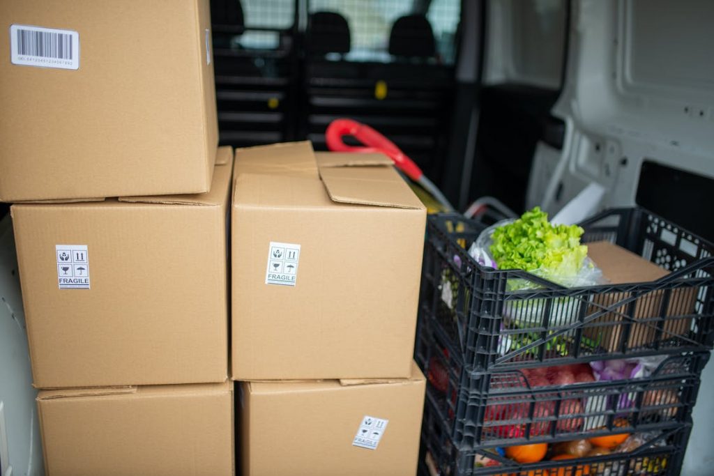 food and other parcels in delivery van