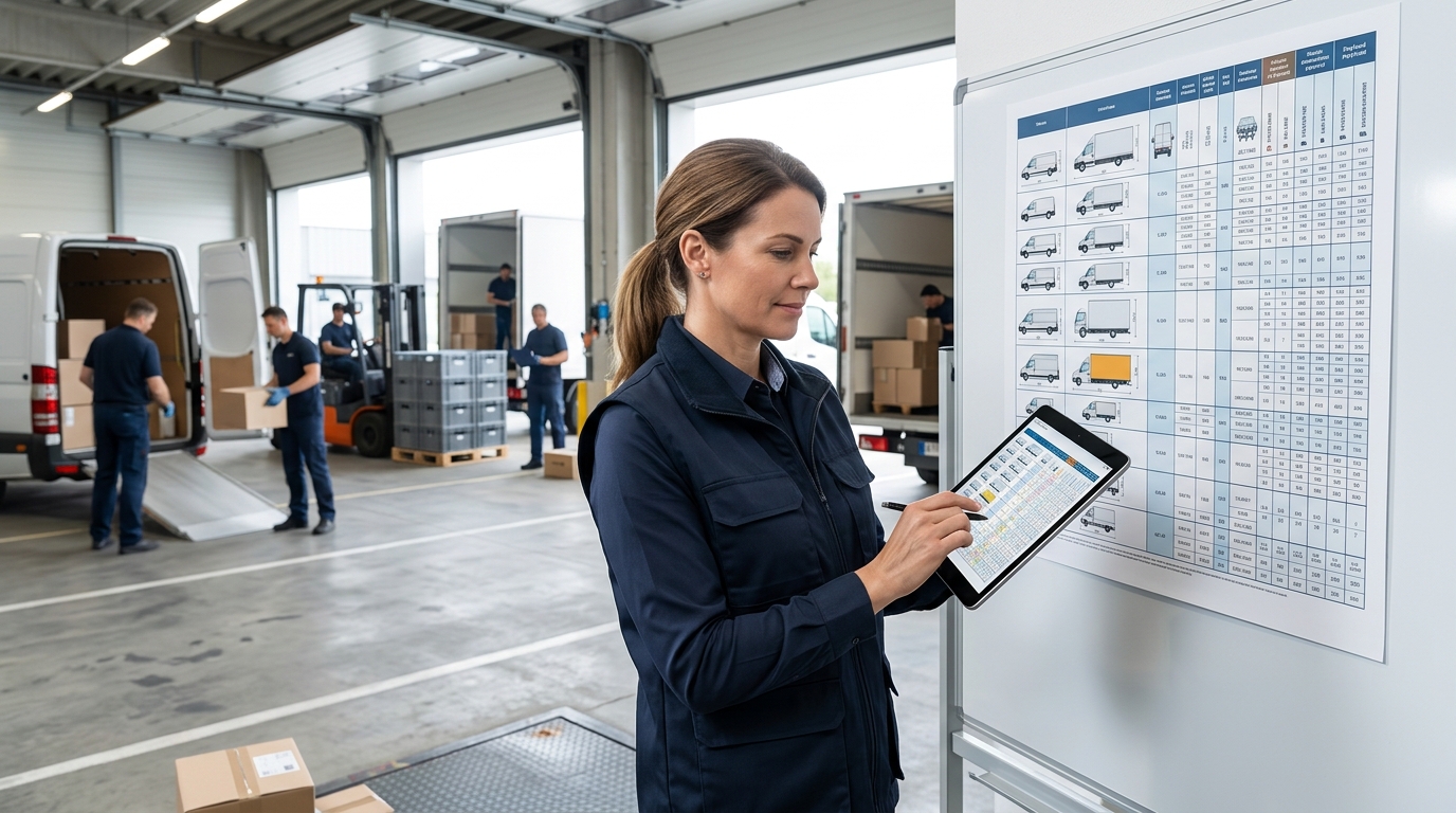 Woman looking at vehicl specifications chart
