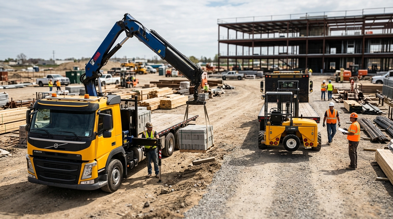 Hiab and Moffett working side by side
