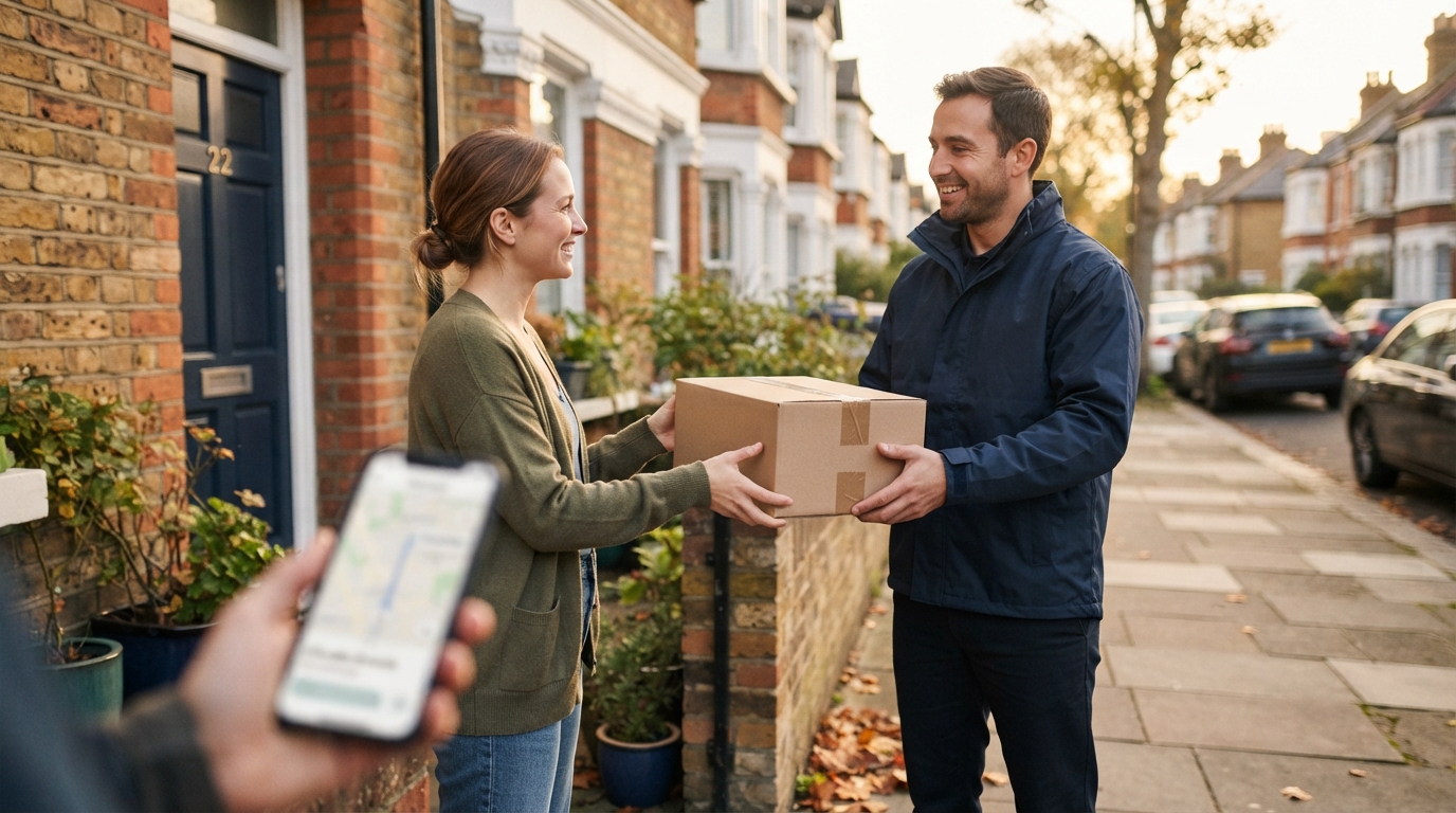 courier handing a parcel to the recipient