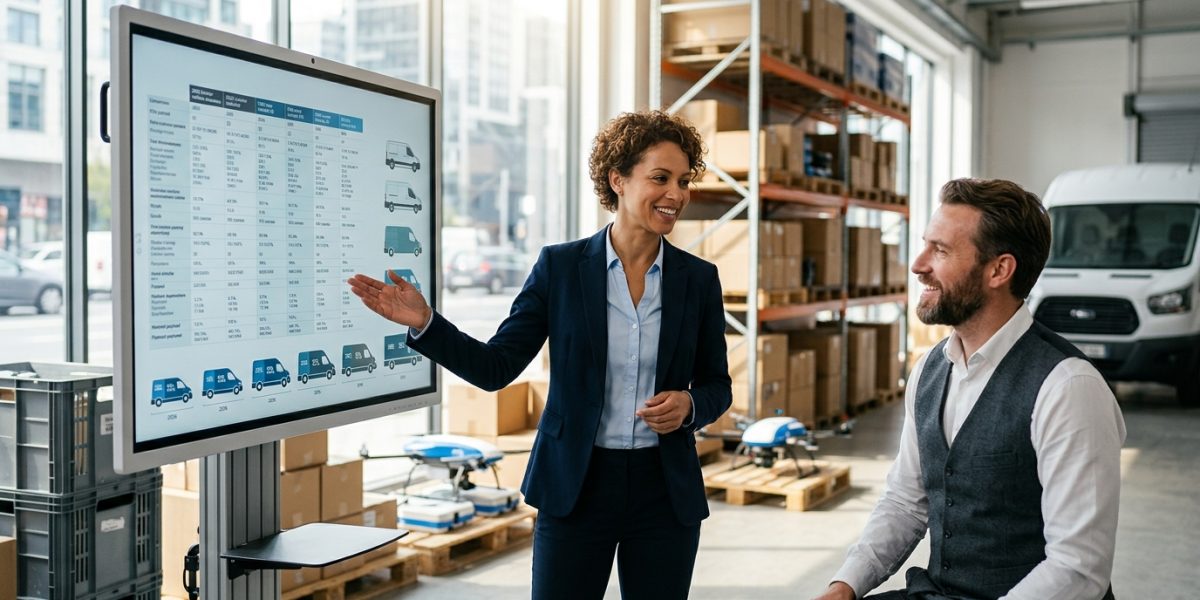 Woman explaining van payloads to colleague
