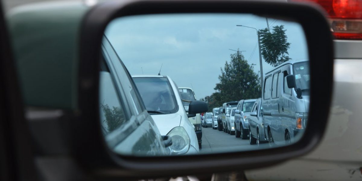 traffic jam in car mirror