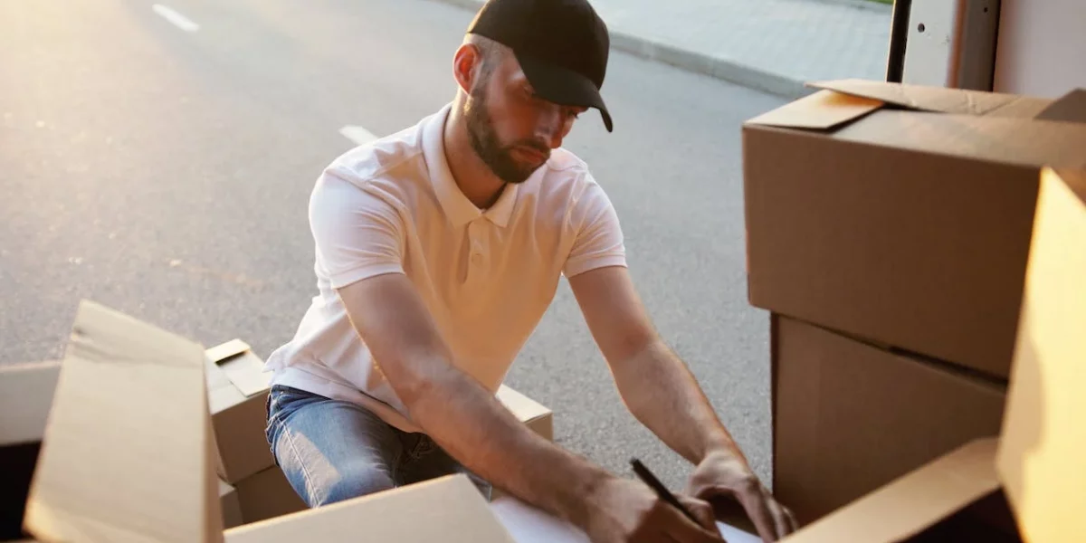 delivery driver making notes
